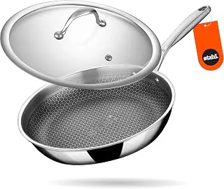 Stahl Artisan Hybrid 2.3 L, 26 cm Triply Frying Pan with Lid | Induction & Gas Stove Compatible | Honeycomb Non Stick Fry Pan, Metal Spoon Friendly Stainless Steel