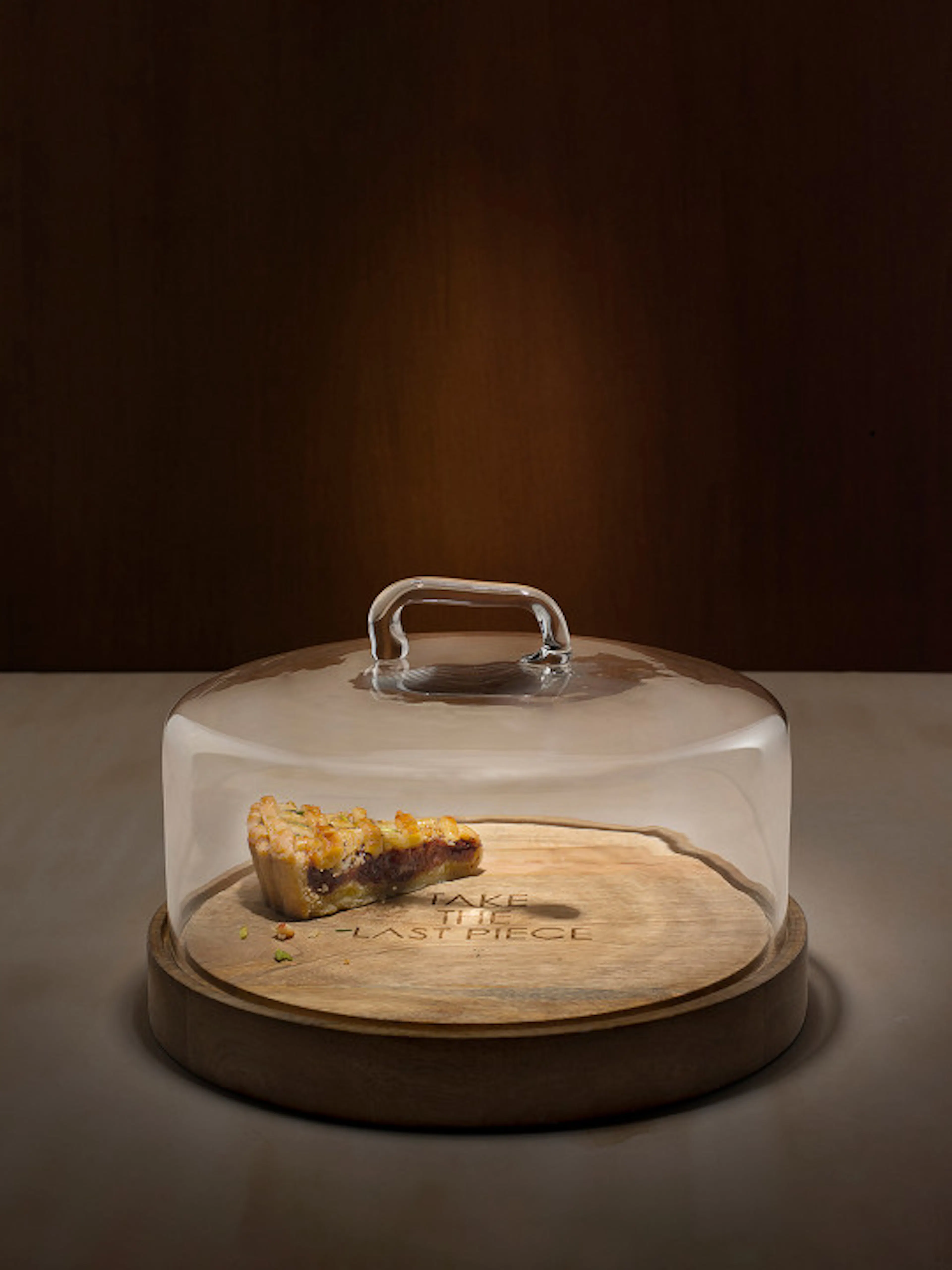 ellementry Transparent And Brown Solid Cylindrical Glass Cloche With Wooden Base
