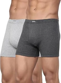 Levi's010 Classic Boxer Briefs for Men | 100% Pure Cotton | Breathable | Branded Inner Elastic | Anti-Roll Waistband | Supportive Gusset | Functional Fly | No Ride-Up Long Length Fit | Pack of 2