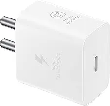 Samsung Original 25W USB Type-C Travel Adaptor Without Cable for Google Pixel, Xiaomi, Motorola, iPhone, Samsung Galaxy Tab S/A Series, Galaxy S10/M54/M55/A80/A90/S25/S24, White