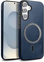 KARWAN Shockproof Hybrid Leather Finish Back Case Cover Compatible with Samsung Galaxy S24/S25 with Wireless MagEaze Charging Cover, Anti-Scratch Shield Case with Strong Minimalist Design (Blue)