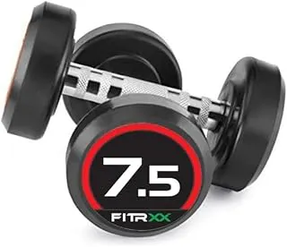 FITRXXPair of 7.5kg Rubber Coated Round Bouncer Dumbbells for Men & Women | Durable Cast Iron Dumbbell Set for Home & Gym Workout | Full Body Fitness Training | Set of 2 (7.5kg Each)