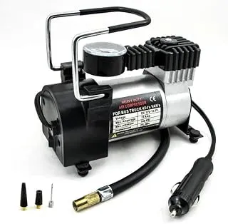Electric Car Air Compressor with Pressure Gauge, 12V DC Portable Tyre Inflator Air Pump for Car, Trucks, Bus, Bike, Auto & Van,High Pressure Portable Air Compressor for Bike (BLACK)