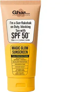 Ghar Soaps Sunscreen - SPF 50 PA++ Magic Glow Sunscreen, SPF 50+ UVA/UVB Protection, Saffron & Vitamin E, 60ml