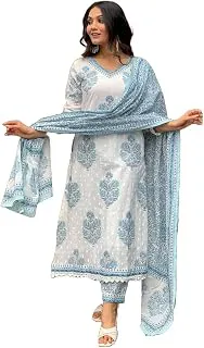 NermosaWomen Cotton Block Printed Kurta Pant With Dupatta