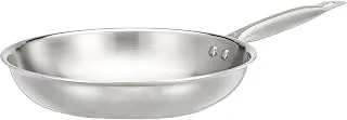Amazon Brand - Solimo Triply Frying Pan | Induction and Gas Stove Compatible | Three-Layer Durable Construction | Uniform Heating | 43.4 x 25.7 x 7.7 cm | Medium | Dia: 24 cm, Stainless Steel, Silver Stainless Steel