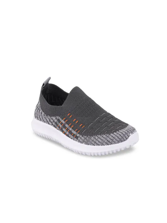 FEETWELL SHOES Boys Grey Textured Slip-On Sneakers