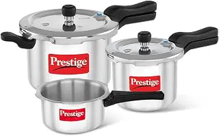 Prestige 2 Litre + 3 Litre + 5 Litre Aluminium Svachh Outer Lid Pressure Cooker Combo with 2 Lids | Deep Lid for Spillage Control | Gas & Induction Compatible | Gasket Release Sys | 5Y Warranty | ISI