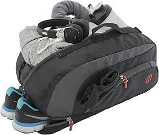 Harissons Jake 31L Water Resistant Duffel Gym Bag for Men & Women | Convertible Travel & Sports Backpack with Shoe Compartment & Easy Front Pocket Access (Black & Grey)