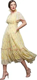 Miss ChaseWomen’s Floral V-Neck Flutter Sleeve Wrap Chiffon Maxi Dress