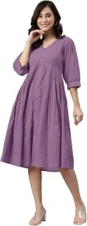 JanasyaWomen's Cotton Solid Flared Dress