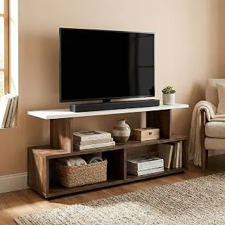 Horizon Low-Profile TV Entertainment Unit with Open Storage Shelves, Modern Console Table for Living Room up to 43 Inch TV, 101x40x41cm (Classic Oak & White)