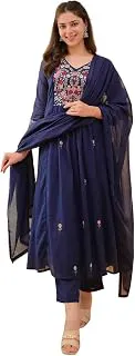 KLOSIAWomen Embroidery Solid Anarkali Kurta and Pant Set with Dupatta