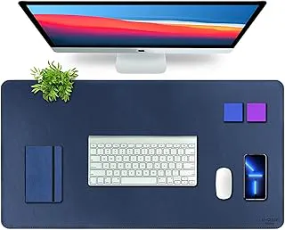 V-CUBE DESIGNS Premium Vegan Leather Desk Mat 90X45cm 2.4mm Thick&Padded|Laptop Mat/Extended Mouse Pad/Stitched, Reversible, Sturdy Deskspread with High Tear/Peel Strength|Anti-Slip,Splash-Proof|Blue