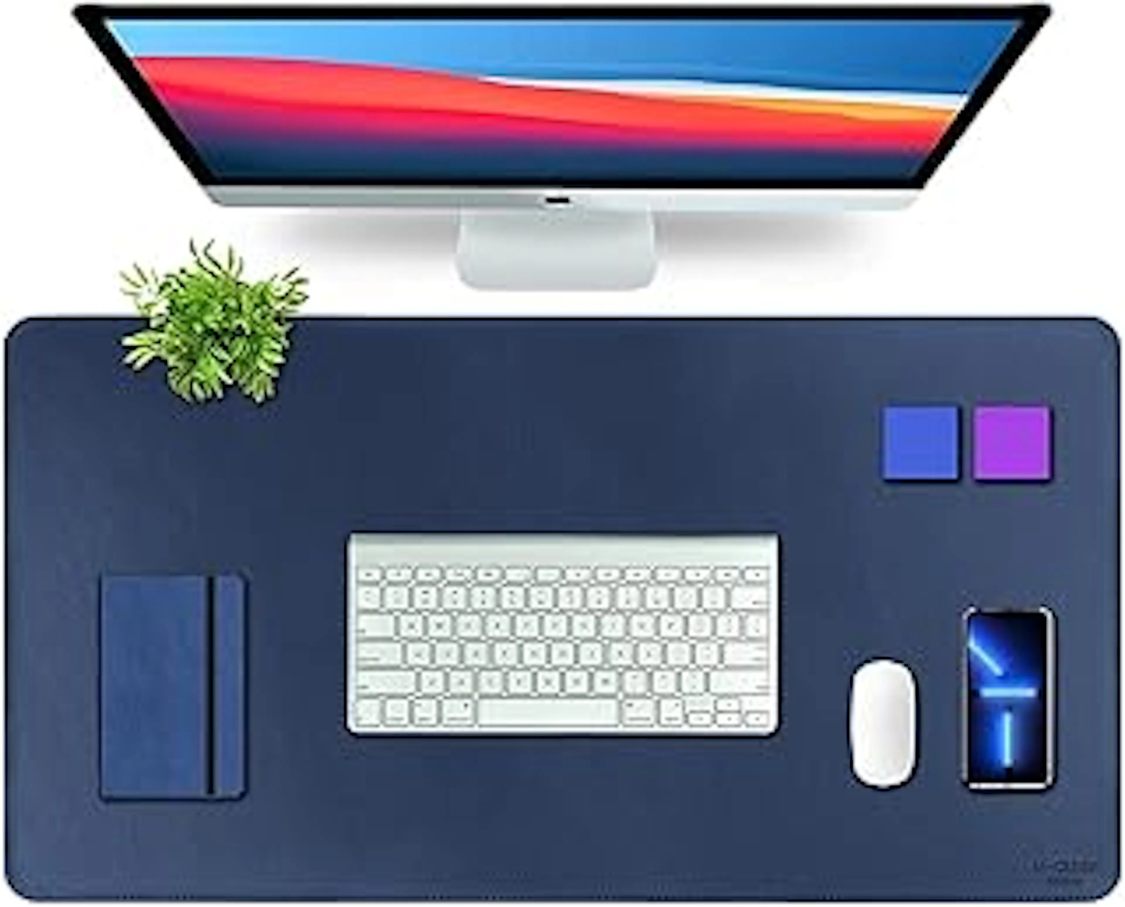 V-CUBE DESIGNS Premium Vegan Leather Desk Mat 90X45cm 2.4mm Thick&Padded|Laptop Mat/Extended Mouse Pad/Stitched, Reversible, Sturdy Deskspread with High Tear/Peel Strength|Anti-Slip,Splash-Proof|Blue