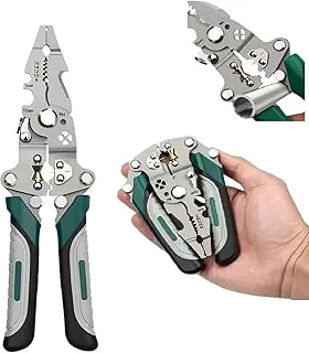 FIDEO(Green) All in One - Multifunction Stainless Steel Wire Stripper & Crimping Tool | Heavy Duty | Cable Cutter Electrical Wiring Repair Hand Tool for Home DIY Workshop & Professional Use