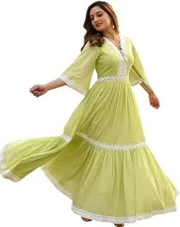GenericHEVI Enterprise Women's Casual Fit & Flare Tiered Anarkali Gown, Ethnic Maxi Dress with Delicate Lace Work