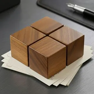 Wooden Paperweight, Handmade Solid Wood, Natural Grain Texture, Desk Accessory, Office Decor, Gift Item (Brown, 4.5X4.5X4.5 cm)