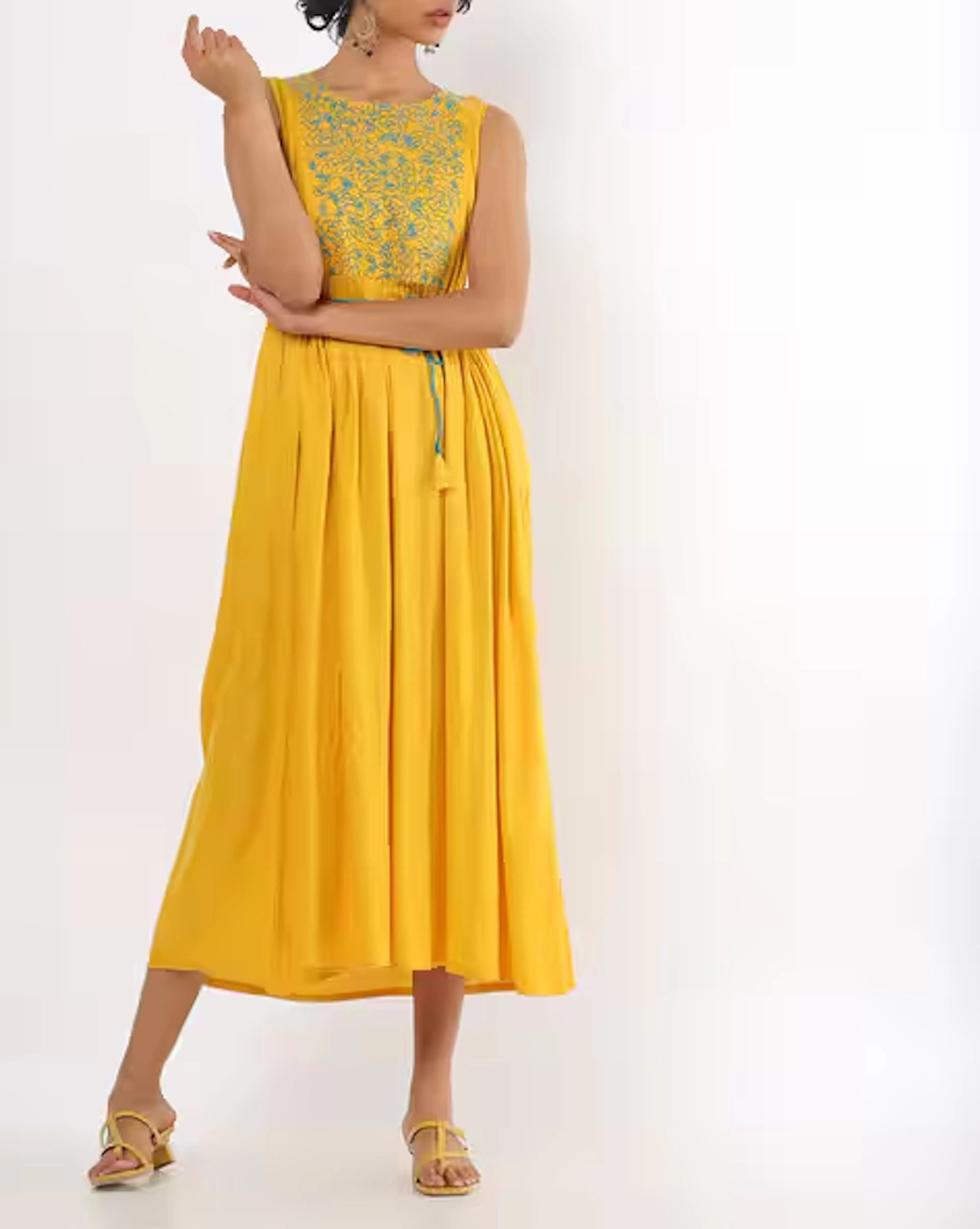 Sleeveless Embroidered Fit & Flared Dress