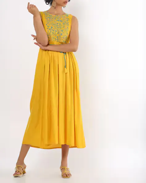 Sleeveless Embroidered Fit & Flared Dress