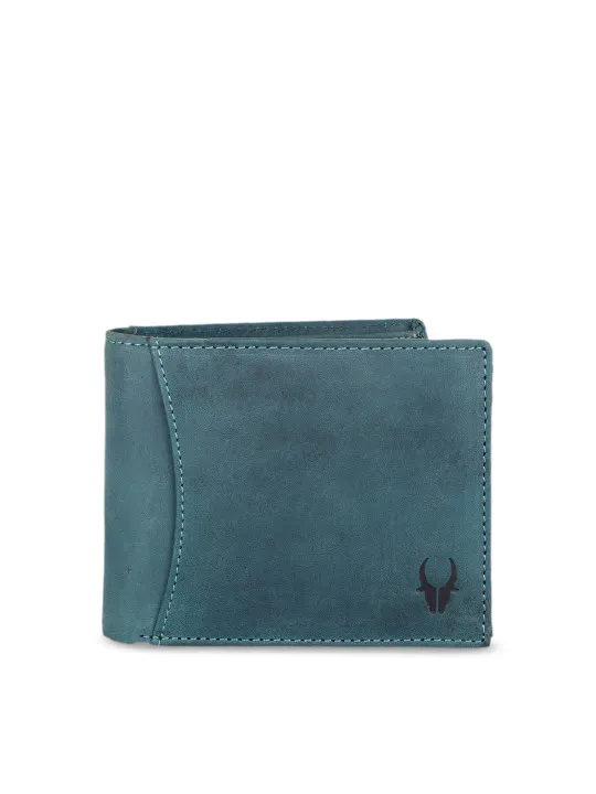 WildHorn Men Teal Solid RFID Protected Leather Two Fold Wallet