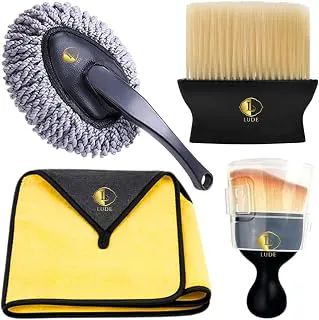 LUDE 4 PCS Car Cleaning Kit with Microfiber Duster, Scratchfree Microfiber Cloth, Car Detailing Brush & AC Vent Cleaning Brush | Interior & Exterior Car Cleaning Accessories for Cars, SUVs & Bikes