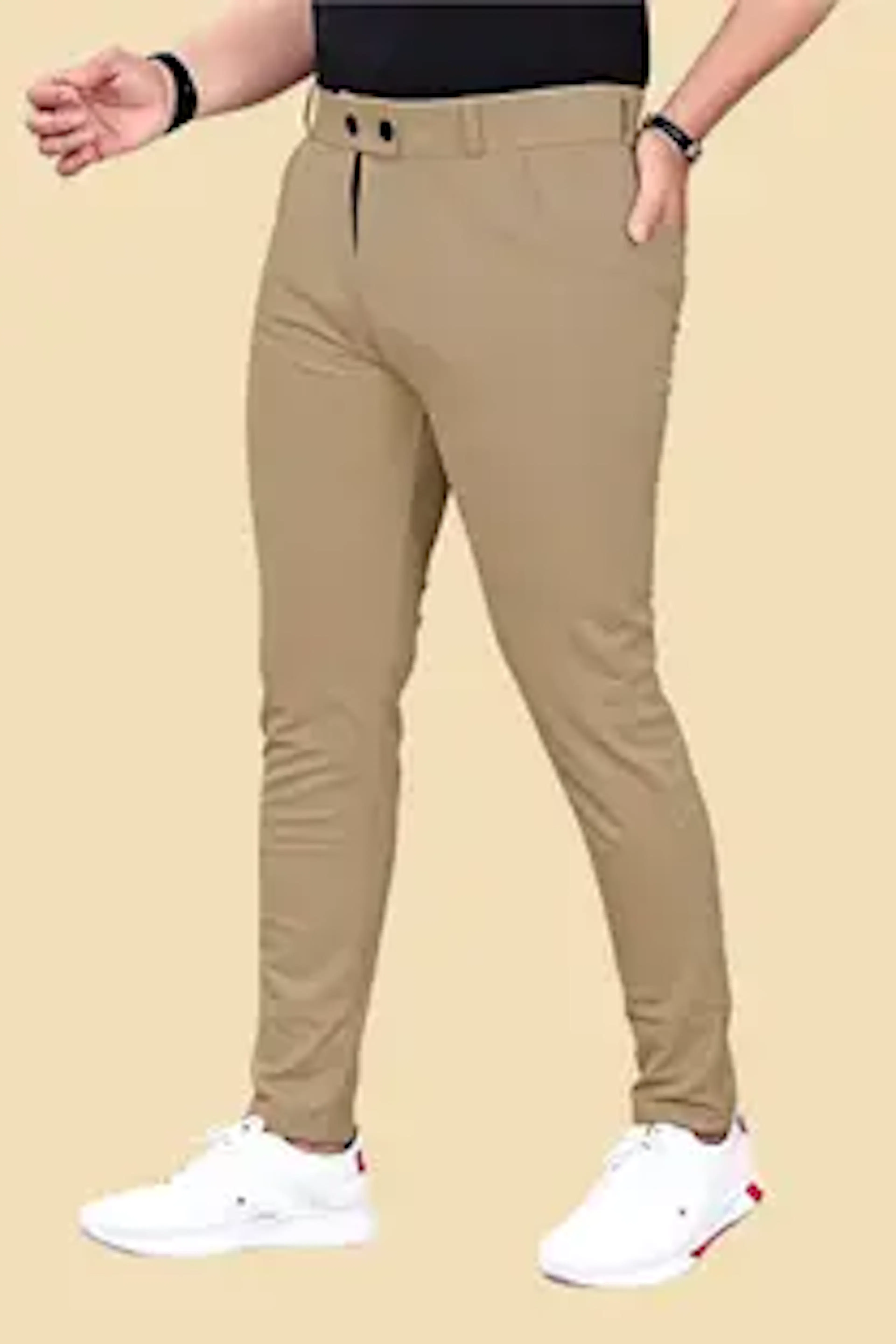 FABAURA Slim Fit Men Khaki Trousers