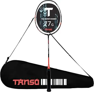 TANSO Arashi 2.0 Full Graphite Ultra Light Weight Carbon Fibre Strung Badminton Racket with Free Full Racquet Cover (77 Grams, 32 Lbs Tension, Strung with Premium Strings) (Orange)
