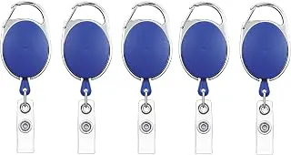 GLUN® Oval Round ID Card Holder – 5 Pack Badge Reel Clip On Retractable Holders (Blue)