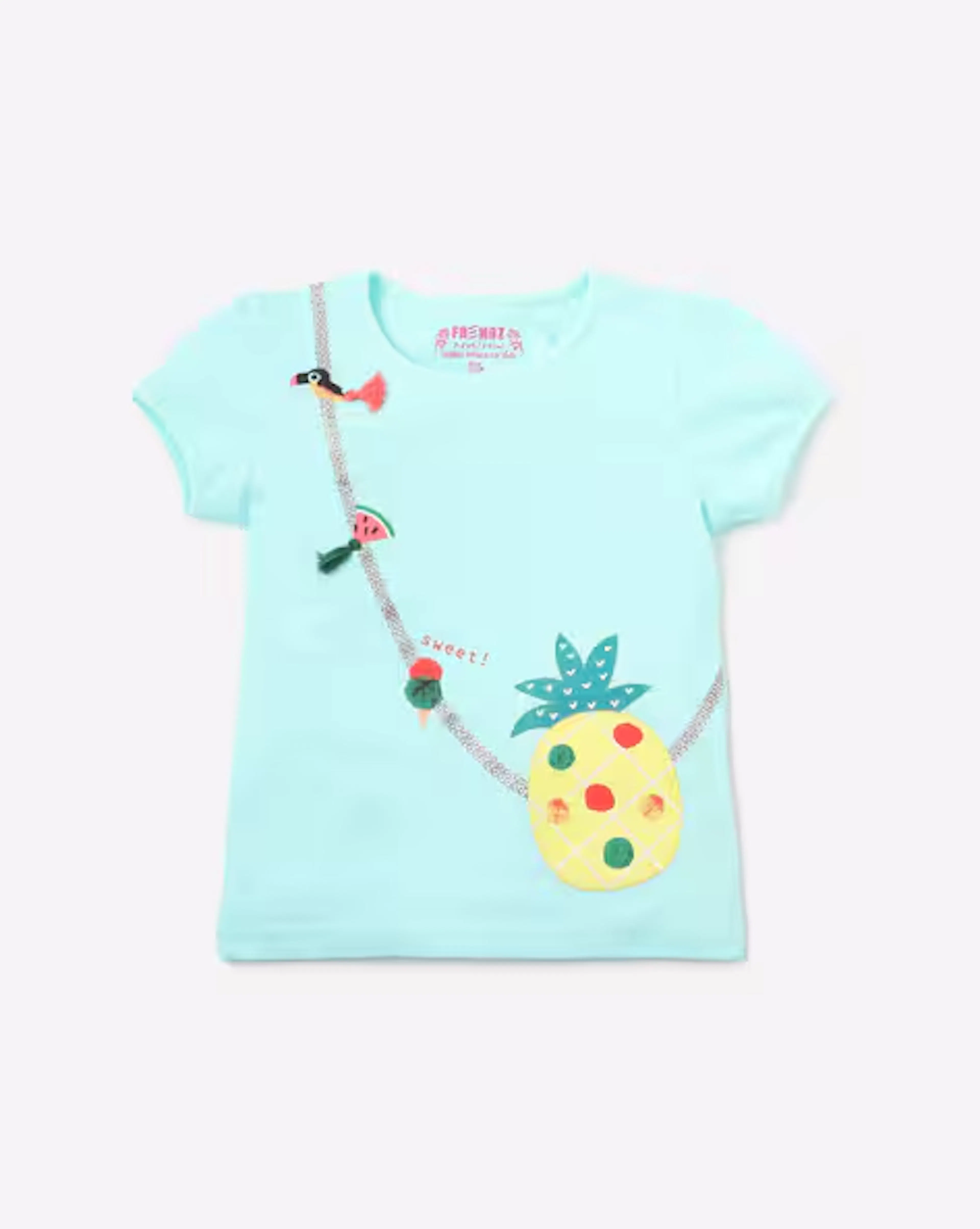 Graphic Print Round-Neck Top with Applique