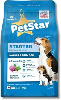Mankind PetStar Starter Dry Dog Food (High Protein) for Mother & Puppy, 3kg Pack | Improves Muscle & Strength, Supports Immunity, Protects Liver & Kidney | Gestation/Lactation Support