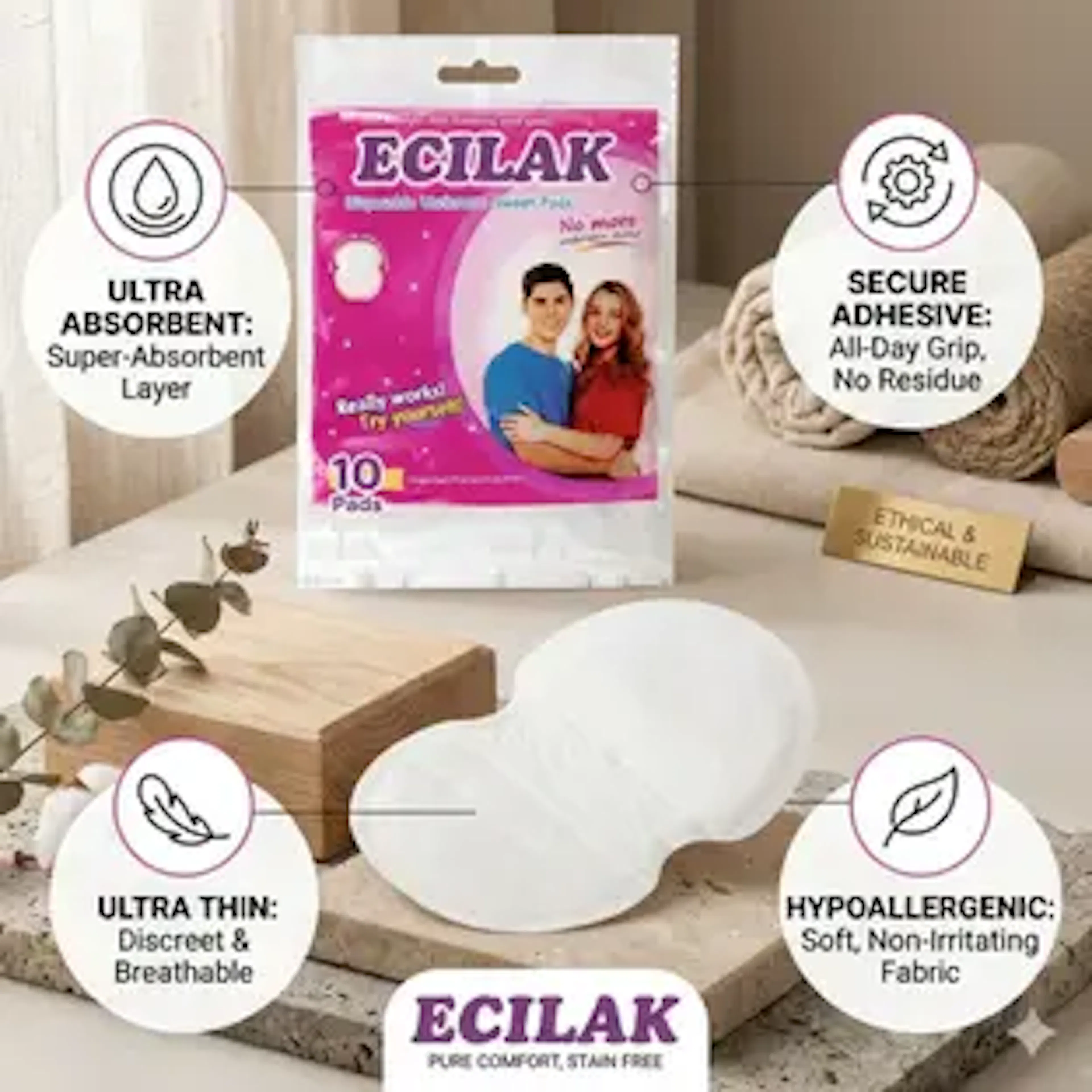 ECILAK Disposable Underarm Sweat Pads -10 Sweat Pads