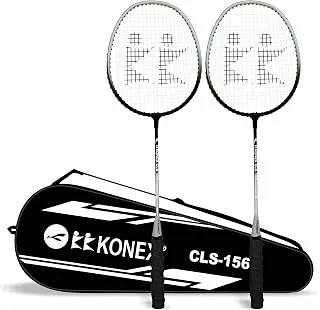 Konex Lightweight Aluminium Badminton Racquet for Beginners & Intermediates | Durable Frame with Full Cover Bag - Black (Pack of 2)