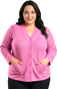 ENOV Self Design V Neck Casual Women Pink Sweater