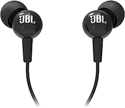 JBLC100SI Wired In Ear Headphones With Mic, Pure Bass Sound, One Button Multi-Function Remote, Premium Metallic Finish, Angled Buds For Comfort Fit (Black)