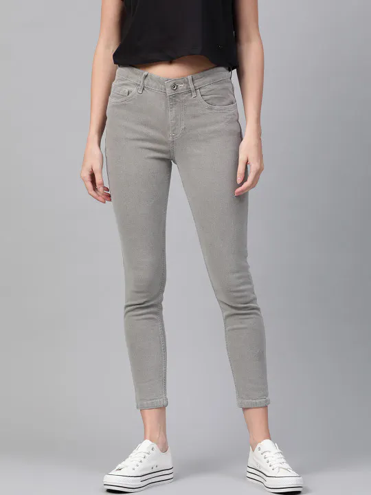 Roadster Women Grey Skinny Fit Mid-Rise Clean Look Cropped Stretchable Jeans