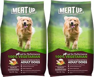 Meat Up Adult Dry Dog Food 6kg (3kg + 3kg) | 100% Vegetarian | Supports Healthy Skin & Beautiful Coat | Rich in Antioxidants | Enriched with Vitamins & Minerals