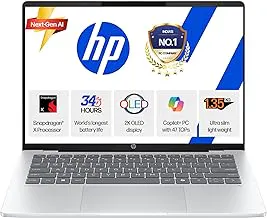 HP Smartchoice OmniBook 5 OLED (Previously Pavilion), Snapdragon X Processor (16GB LPDDR5x, 512GB SSD) 2K, 14''/35.6cm, Win11, M365(1yr)* Office24, Silver, 1.35kg, he0014QU, Next-Gen AI Laptop