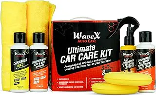 Wavex Car Cleaning Kit – Contains Car Polish, Dashboard Polish, Shampoo, Perfume, 2 Microfiber Towel and 2 Applicators Liquid