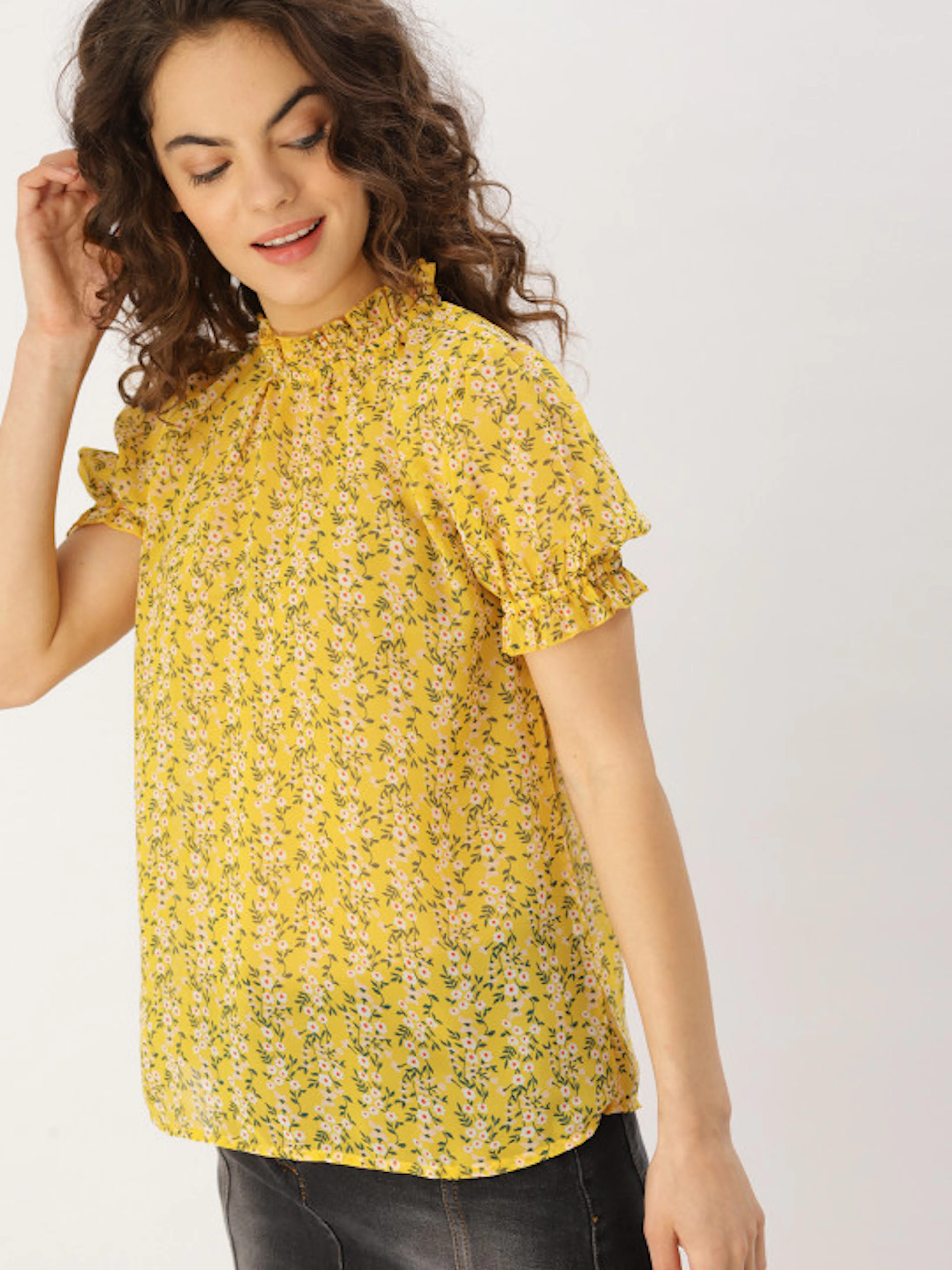 DressBerry Women Yellow Printed Top