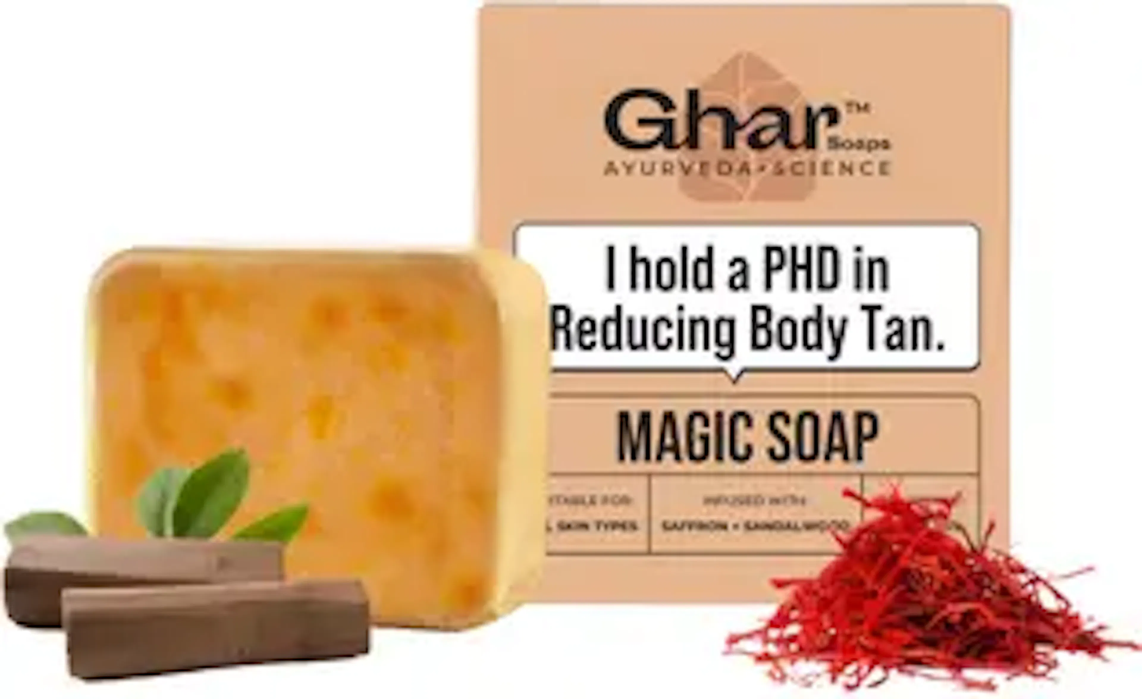 Ghar Soaps Magic Soap Sandal Wood And Saffron for DeTan and Glowing Brightening Skin