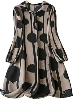 GufrinaWomen's Full Sleeve Collar Neck Dress - Elegant Button-Down Midi Dress with Abstract Print