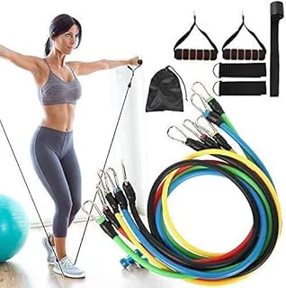 ALN® Portable Resistance Bands (11pcs) with Door Anchor, Foam Handles, Legs Ankle Straps for Resistance Training, Physical Therapy, Home Workouts For Men and Women Full body Exercise fitness Equipment