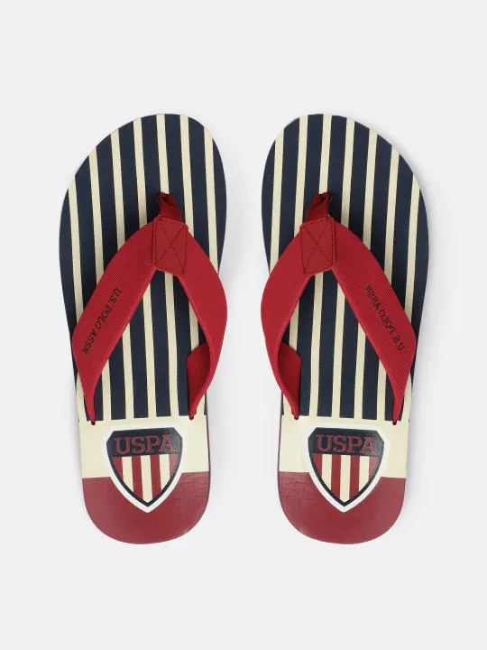 U.S. Polo Assn. Men Navy Blue & Cream-Coloured Printed LEANDER Thong Flip-Flops