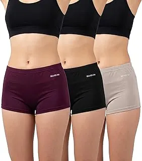SILVERXMBreathable Stretchable Cotton Blend Women Full Coverage Boyshort Panties (Pack of 3)
