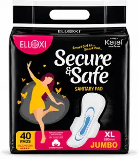 ELLOXI Secure & Safe XL Jumbo Sanitary Pads for Heavy Flow, Pack of 40 pc Sanitary Pad
