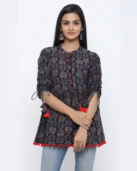 Floral Print Tunic with Tie-Up Detail