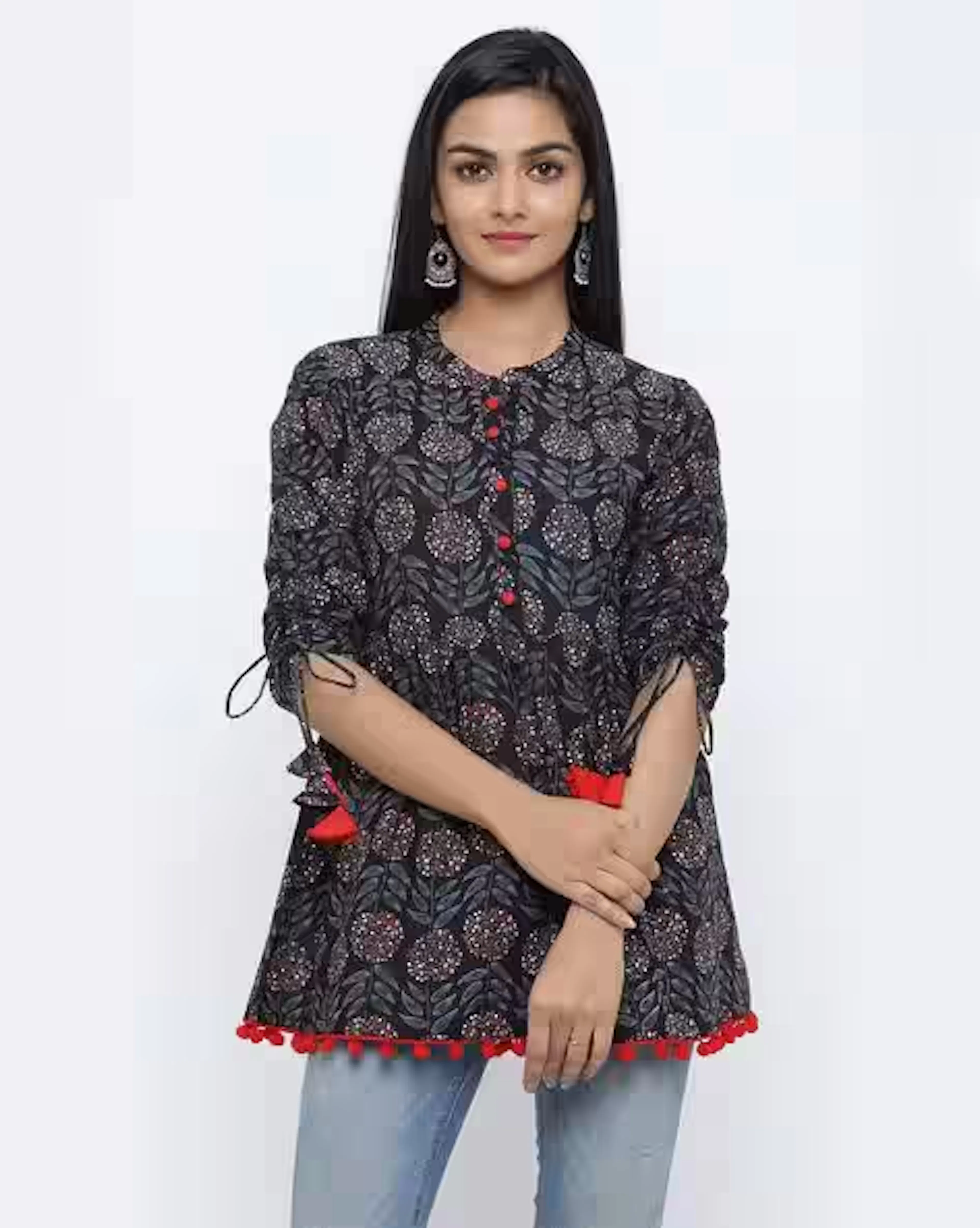 Floral Print Tunic with Tie-Up Detail