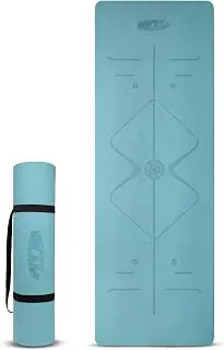 Whackk TPE 8mm Laser Engraved Position Marking Yoga Mat|Fog Blue |Non-Slip Mat ext Thick extra cushioning for knee w. Carry Strap|Lightweight & Eco-Friendly Non Toxic I Exercise and Fitness