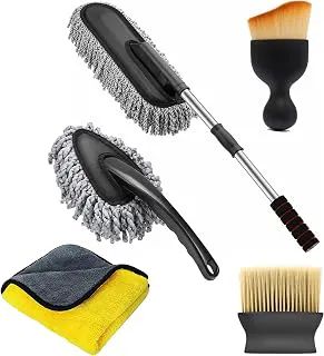 OTO2EYE 5 PCs Microfiber Car Duster with Long Handle Car Cleaning Brush Exteriror and Interiror Car Cleaning Cloth Car Ac Vent Cleaner Brush for Car, Motorbike, SUVs Car Cleaning Kit (Combo 5)